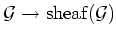 $\displaystyle \mathcal G \to \operatorname{sheaf}(\mathcal G)
$