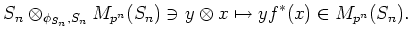 $\displaystyle S_n\otimes_{\phi_{S_n},S_n} M_{p^n}(S_n) \ni y\otimes x
\mapsto y f^*(x) \in M_{p^n}(S_n).
$