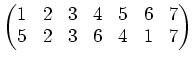 $\displaystyle \begin{pmatrix}
1&2&3&4&5&6&7 \\
5&2&3&6&4&1&7
\end{pmatrix}$