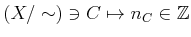 $\displaystyle (X/\sim) \ni C \mapsto n_C \in {\mbox{${\mathbb{Z}}$}}
$