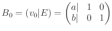 $\displaystyle B_0=(v_0 \vert E)
=
\begin{pmatrix}
a \vert & 1 & 0 \\
b \vert & 0 & 1
\end{pmatrix}$